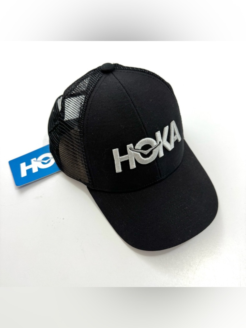 NWT Hoka One One Black Core Logo Trucker Hat Snap Adjustable Mesh Breathable O/S